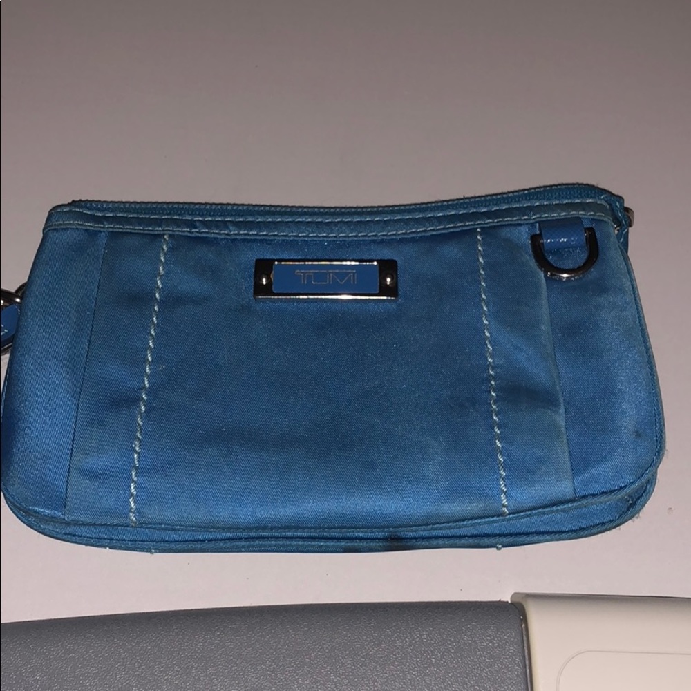Delta turquoise nylon wristlet